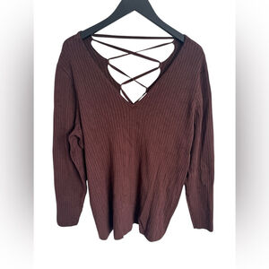 Addition Elle Strappy Criss Cross Back Ribbed Long Sleeve Stretchy Top Sz 3X